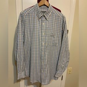 Like New Talbots Men’s Button Up Long Sleeves Plaid  Blue/Black/Ivory Shirt
